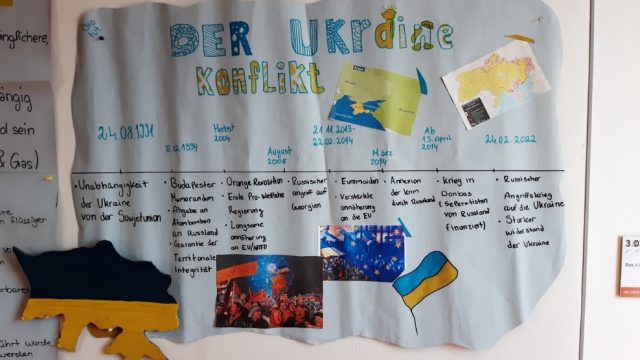 Wandzeitung bei der Ausstellung der Ergebnisse